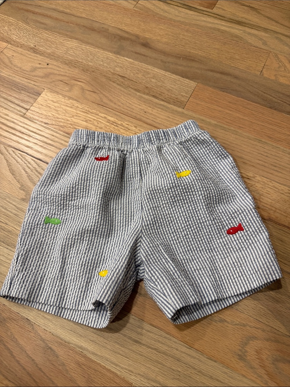 Florence Eiseman Boys Blue White Seersucker Fish Embroidered Shorts 12 Months